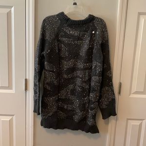 Moxidress Crewneck Side Split Sequin Glitter Sweater